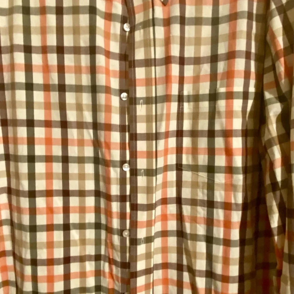 Men’s George Orange and Brown Plaid Button-Down Shirt - Picture 4 of 8